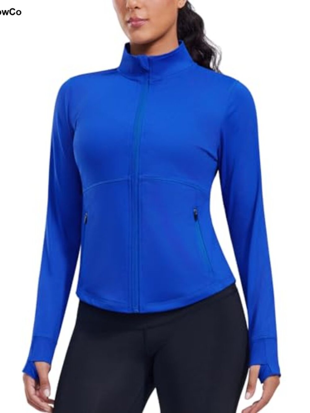 Cropped Workout Jacket Lightweight Full Zip Running Thumb Holes Slim Fit